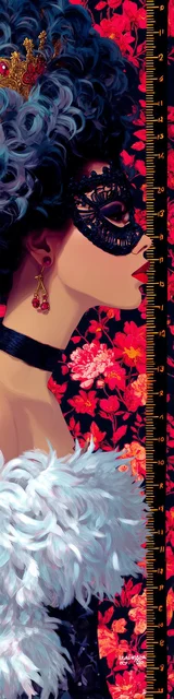 Free colorful bookmark featuring a lady in masquerade attire